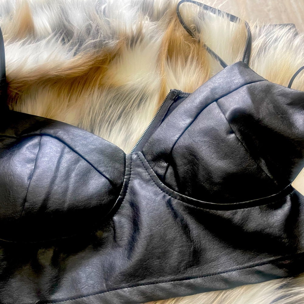 Black Pleather Bralette Size Large.